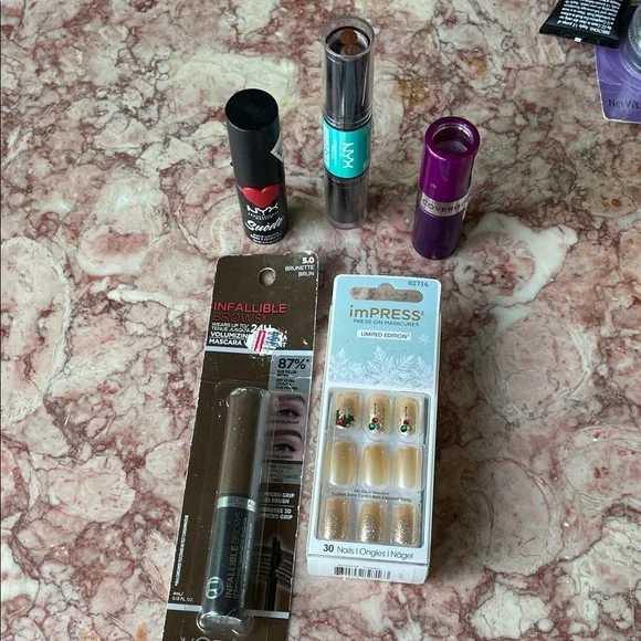 NYX, Covergirl Bold Red Lipstick Brown Mascara, Champagne nails,NYX Wonderstick - Picture 14 of 14